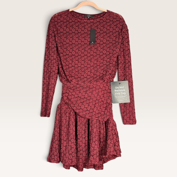 Lulus Dresses & Skirts - Lulus Zallie Wine Red Textured Drop Waist Mini Dress XS NWT Floral Lace Holidays